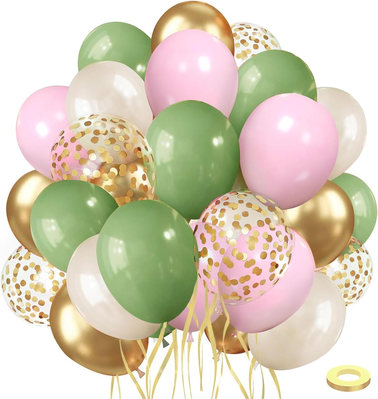 Sage Green Pink Balloons, 50pcs Olive Green Pastel Pink Sand White Metallic Gold Balloons